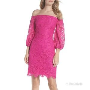 TRINA TURK Pink Lace Off The Shoulder Dress Cocktail Knee Length Size 2 New‎